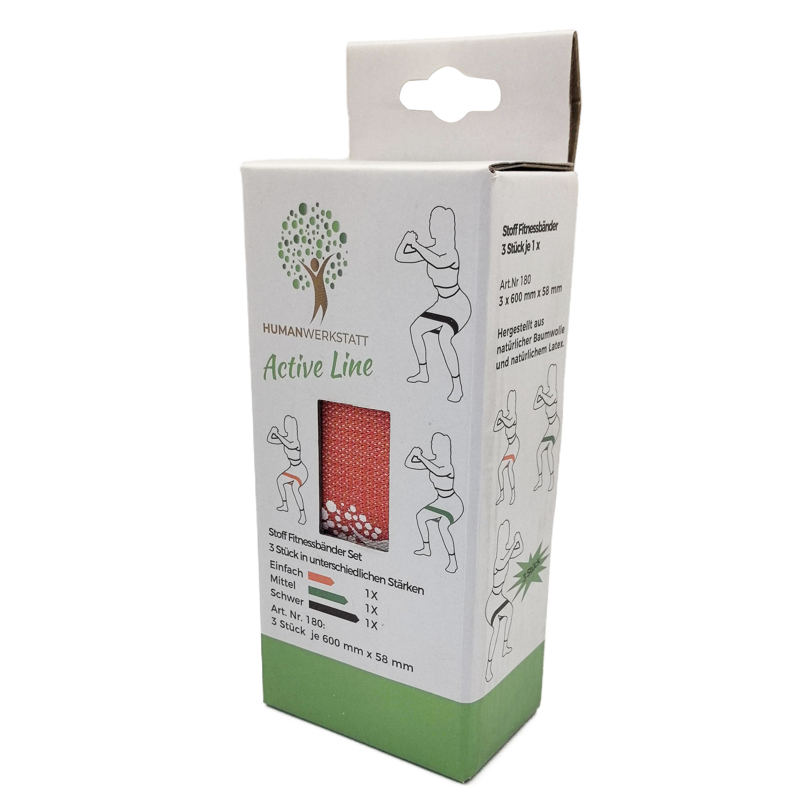 MOBILITÄTS und ENERGIEBAND MINI – 3ER-SET • 60 cm | Textil • Latexkern • Leicht/Mittel/Stark | HUMANWERKSTATT