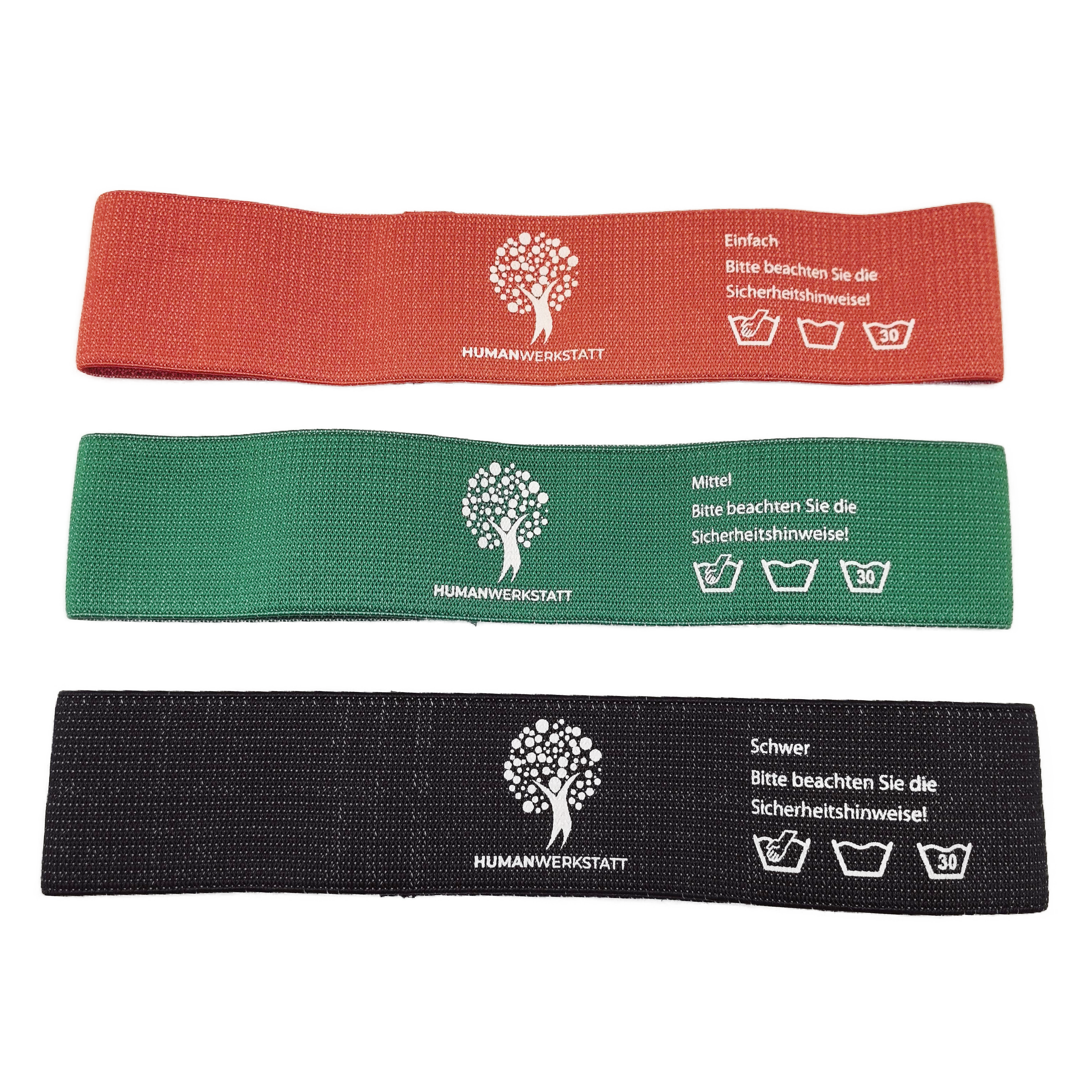 MOBILITÄTS und ENERGIEBAND MINI – 3ER-SET • 60 cm | Textil • Latexkern • Leicht/Mittel/Stark | HUMANWERKSTATT