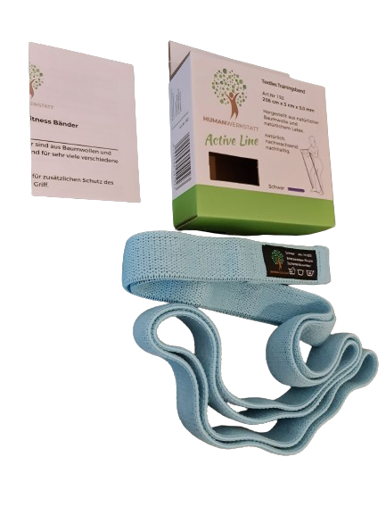 HUMANWERKSTATT MOBILITÄTS und ENERGIEBAND – STARK (BLAU) • 208 cm | Latexkern • Extra Grip