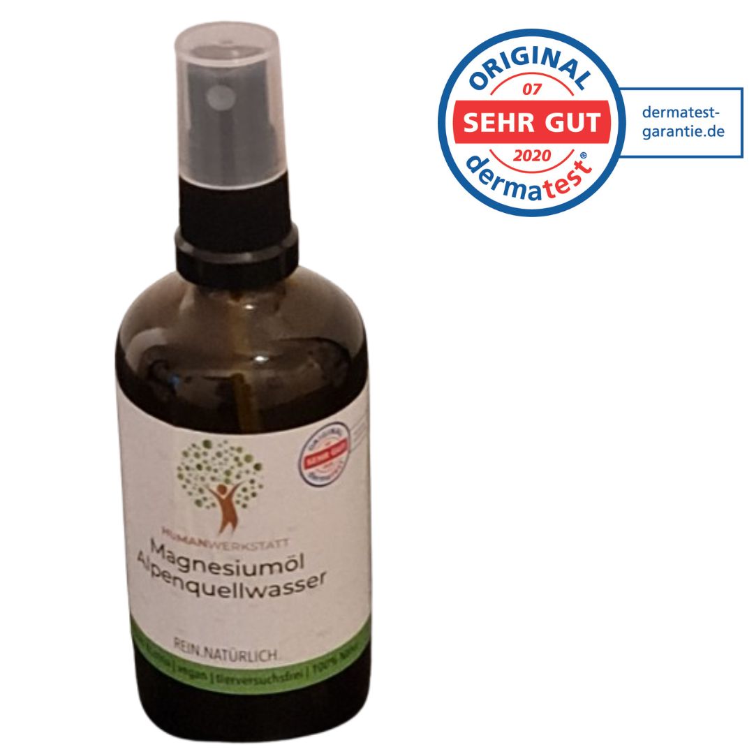 Magnesium Öl 100ml – Zechstein, Glasflasche, DERMATEST: SEHR GUT | HUMANWERKSTATT